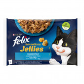Паучове PURINA FELIX Sensations MIX за котки в зряла възраст - 4 бр. х 85гр, със сьомга, скариди, пъстърва и спанак
