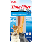 Натурално лакомство за котки Ciao Cat Treats Grilled Tuna Fillet in Scallop Flavoured Broth истинско филе от риба тон, залято с бульон от дълбоководни, океански миди