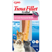 Натурално лакомство за котки Ciao Cat Treats Grilled Tuna Fillet in Crab Flavoured Broth гриловано филе от риба тон, залято с бульон от морски раци; №1 в света мокро лакомство за котки