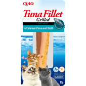 Натурално лакомство за котки Ciao Cat Treats Grilled Tuna Fillet in Calamari Flavoured Broth истинско филе от риба тон, залято с домашен бульон от калмари; №1 в света мокра храна за котки 