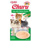Кремообразно котешко лакомство Churu Cat Treats Tuna with Chicken Recipe мус от риба тон и пилешко; №1 в света мокро лакомство за котки