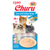 Кремообразно лакомство за капризни котки Churu Cat Treats Tuna with Scallop Recipe мус от риба тон с дълбоководни, океански миди; №1 в света мокро лакомство за котки