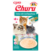 Кремообразно лакомство за капризни котки Churu Cat Treats Chicken with Crab Flavour Recipe мус от пилешко месо и раци; №1 в света мокро лакомство за котки