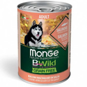 Monge BWILD Grain Free Adult– хапки в сос със сьомга, тиква и тиквички 400 гр.