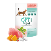 Пълноценна мокра храна за котки OPTIMEAL Сomplete сanned pet food for adult cats with turkey in pumpkin sauce с пуйка и тиква в сос