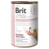 Пълноценна, хипоалергенна консервирана храна Brit Veterinary DIets Hypoallergenic за кучета с различни непоносимости, дерматологични или храносмилателни със Сьомга и грах, БЕЗ ЗЪРНЕНИ КУЛТУРИ