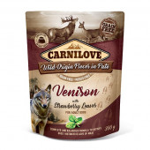 Натурална мокра храна за кучета Carnilove Dog Pouch Paté Venison with Strawberry Leaves с месо от Еленско и ягодови листа, БЕЗ ЗЪРНЕНИ КУЛТУРИ