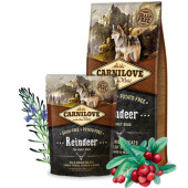 Пълноценна, суха храна за кучета Carnilove Reindeer Adult със 28% еленско и 22% глиганско, БЕЗ ЗЪРНЕНИ КУЛТУРИ