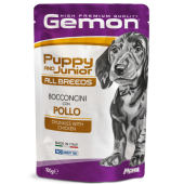 Пауч Monge Gemon Puppy & Junior Chunkies with Chicken за подрастващи кучета, хапки от прясно пилешко месо 100гр.