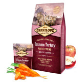 Пълноценна суха храна за подрастващи котенца Carnilove Salmon & Turkey for Kittens – Healthy Growth със 25% сьомга и 24% пуешко, БЕЗ ЗЪРНЕНИ КУЛТУРИ