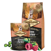 Пълноценна, суха храна за малки кученца от големи породи Carnilove Salmon & Turkey for Large Breed Puppy със 25% сьомга и 20% пуешко, БЕЗ ЗЪРНЕНИ КУЛТУРИ