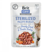 Пауч за кастрирани котки Brit Care Cat Pouch STERILIZED Hearty Duck & Tender Turkey in Jelly  с Патешко и Пуешко месо, обогатен с морков и розмарин, БЕЗ ЗЪРНЕНИ КУЛТУРИ