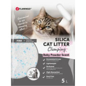 Силиконова котешка тоалетна Flamingo CAT LITTER SILICA FINE CLUMPING със стягащ ефект и аромат на бебешка пудра