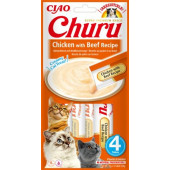 Кремообразно лакомство за капризни котки Churu Cat Treats Chicken with Beef Recipe мус от пилешко и телешко месо; №1 в света мокро лакомство за котки