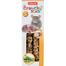 Крекери за мишки и плъхове Zolux Crunchy Sticks - лакомство с кокос и грах Zolux, 115гр - Срок на годност 24.09.2025