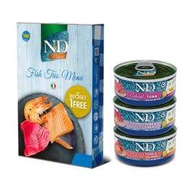 N&D Natural FISH TRIO MENU – мокра допълваща храна с риба за котки в зряла възраст, 6бр.