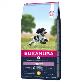 Eukanuba Puppy & Junior Medium Breed [НОВА, ПОДОБРЕНА ФОРМУЛА]- пълноценна суха храна богата на прясно пилешко и пуешко месо, вземи