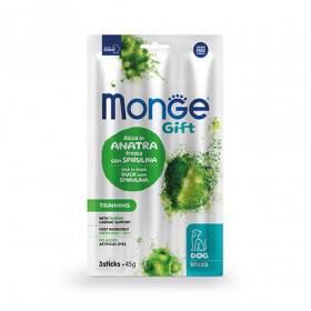 Monge Gift Training Dog Stick - стикове за тренировки без зърнени култури, с патешко и спирулина 45 гр
