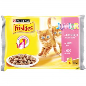 Мултиопаковка Хапки в сос в пауч за котки Purina Friskies Junior Пиле 4х85гр.
