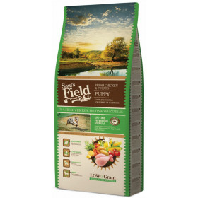 Пълноценна суха храна за малки кученца от всички породи SAM'S FIELD Puppy Low Grain Lamb с 73% агнешко месо, ориз, зеленчуци и плодове
