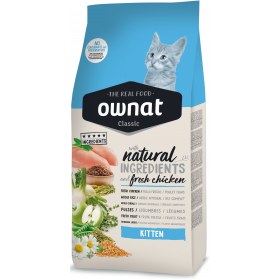 Натурала суха храна Ownat Classic Kitten с прясно пилешко месо, за подрастващи котенца