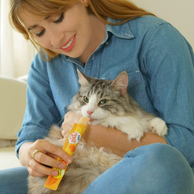 Лакомство за капризни котки Churu Cat Treats Pops Tuna Recipe близалка с пълнеж от риба тон; №1 в света мокро лакомство за котки