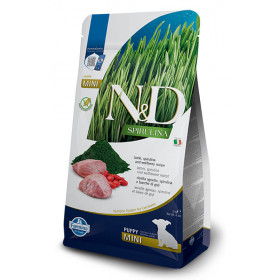 N&D SPIRULINA DOG LAMB & WOLFBERRY PUPPY MINI - пълноценна храна със спирулина за подрастващи кученца от дребните породи, с агне и годжи бери 1,5кг.