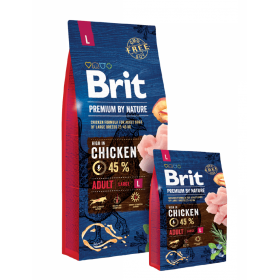 Суха храна за кучета BRIT PREMIUM ADULT L BY NATURE [ НОВА, ПОДОБРЕНА ФОРМУЛА ] с 45% прясно пилешко месо 