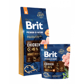 Суха храна за кучета BRIT PREMIUM ADULT M BY NATURE [ НОВА, ПОДОБРЕНА ФОРМУЛА ] с до 45% прясно пилешко месо