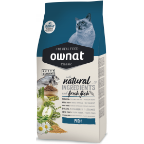 Натурална суха храна Ownat Classic FISH с прясна океанска риба и пилешко, за пораснали котки 
