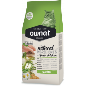 Натурална суха храна Ownat Classic Hairball с прясно пилешко месо, за предотвратяване на образуването на космени топки