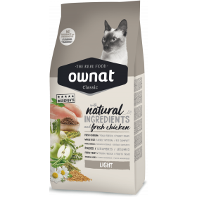 Натурална суха храна Ownat Classic Light с прясно пилешко месо, за котки предразположени към напълняване