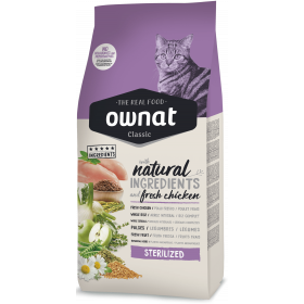 Натурална суха храна Ownat Classic Sterilized с прясно пилешко месо, за кастрирани котки