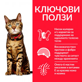 Суха храна за котка Hills Science Plan Cat Adult Light нискокалорична храна за котки над 1 година с пилe опаковка 10 кг + подарък  двулицева чанта