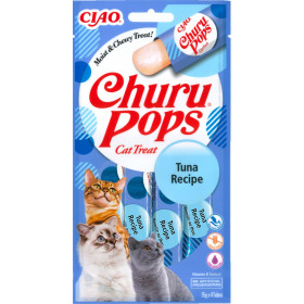 Лакомство за капризни котки Churu Cat Treats Pops Tuna Recipe близалка с пълнеж от риба тон; №1 в света мокро лакомство за котки