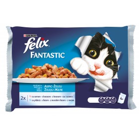 Мултиопаковка Грил в желе пауч за котки PURINA FELIX Fantastic Сьомга и Писия 4 x 85гр.