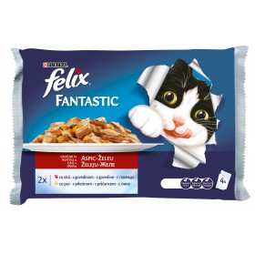 Мултиопаковка Грил в желе пауч за котки PURINA FELIX Fantastic Говеждо и Пиле 4 x 85гр.