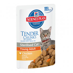 Hills Science Plan Feline Young Adult Sterilised Pouches CHICKEN - Паучове с пиле, малки късчета в сос Грейви, за кастрирани котки 12 х 85гр