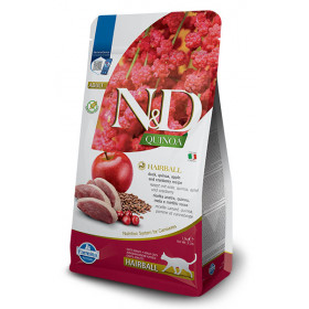 N&D Quinoa Hairball with Duck & Cranberry, Cat Adult  – пълноценна храна с киноа за котки над 1г. срещу образуването на космени топки, с патешко и червени боровинки