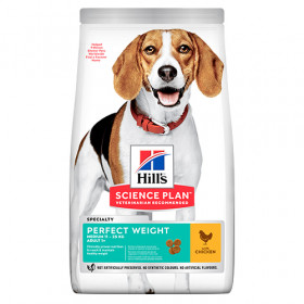 Hills - Science Plan Perfect Weight Medium Adult - пълноценна храна с пилешко за кучета от средните породи с наднормено тегло или с тенденция за натрупване на тегло  опаковка 12 кг + подарък  двулицева чанта