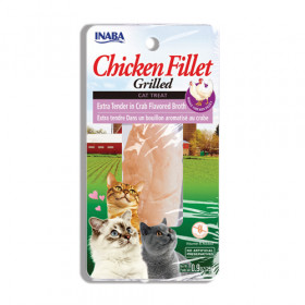 Натурално лакомство за котки Ciao Cat Treats Grilled Chicken Fillet in Crab Flavored Broth истинско пилешко филе, залято с бульон от раци; №1 в света мокро лакомство за котки 