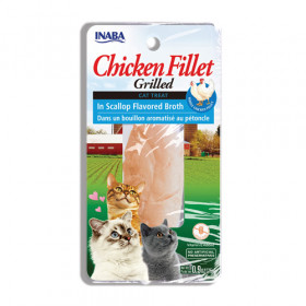 Натурално лакомство за котки Ciao Cat Treats Grilled Chicken Fillet in Scallop Flavoured Broth истинско пилешко филе, залято с бульон от миди; №1 в света мокро лакомство за котки