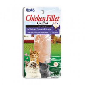 Натурално лакомство за котки Ciao Cat Treats Grilled Chicken Fillet in Shrimp Flavored Broth истинско пилешко филе, залято с бульон от скариди; №1 в света мокро лакомство за котки