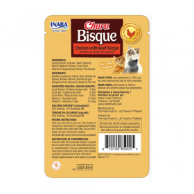 Пауч за котки Ciao Cat Wet Bisque Chicken with Beef Recipe пилешко и телешко месо с бульон от дълбоководни миди, перфектната заливка за гранулирана храна при капризни котки; №1 в света мокро лакомство за котки 