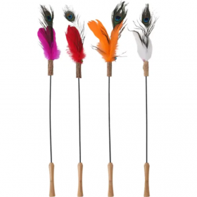 Играчка за котка Flamingo TOY LINDY CAT DANGLER 45 см - въдица с пера в паунова окраса
