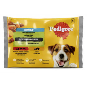 Пауч за кучета PEDIGREE - с говеждо, агнешко, пуешко и моркови 4 бр.X100гр.