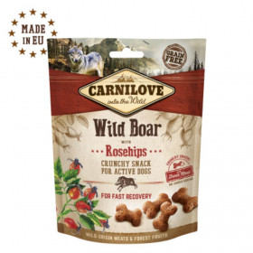 Хрупкави лакомства за активни кучета Carnilove Crunchy snack Wild Boar with Rosehips with Fresh meat  с 15% Прясно месо от глиган, 35% сушено и шипки, БЕЗ ЗЪРНЕНИ КУЛТУРИ