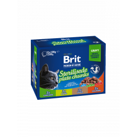 Кутия с паучове за кастрирани котки Brit Premium by Nature Family STERILISED PLATE CHUNKS 12 броя