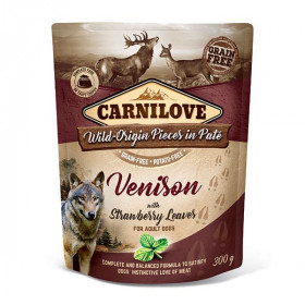 Натурална мокра храна за кучета Carnilove Dog Pouch Paté Venison with Strawberry Leaves с месо от Еленско и ягодови листа, БЕЗ ЗЪРНЕНИ КУЛТУРИ