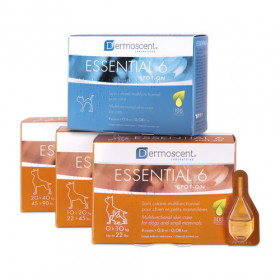 Dermoscent Essential 6 Spot On - Витамини за подхранване и грижа за козината на кучета от 1 до 10 кг. 3 + 1 пипети по 0.6 мл